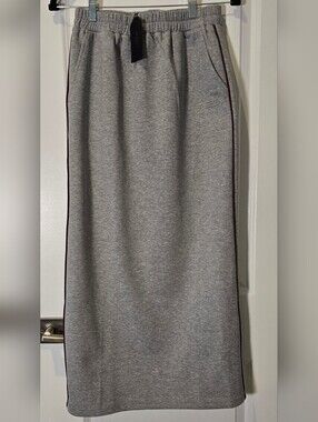 New Aleeza Paris Gray Knit Maxi Skirt w/ Brown Side Stripe S